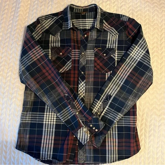 DIESEL Industry Men’s XXL Plaid Pearl Snap Button-Up Long Sleeve Shirt Cotton - Picture 10 of 12